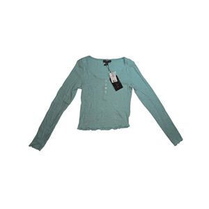 Women's Highline Collective Steel Blue Teal Long Sleeve Ribbed Shirt SZ Small